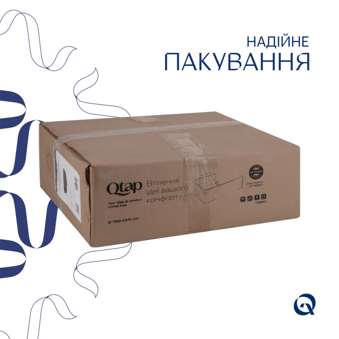 Комплект Qtap Kolibri: Раковина накладная квадратная 400х400х140 мм Matt Black + Донный клапан PU03