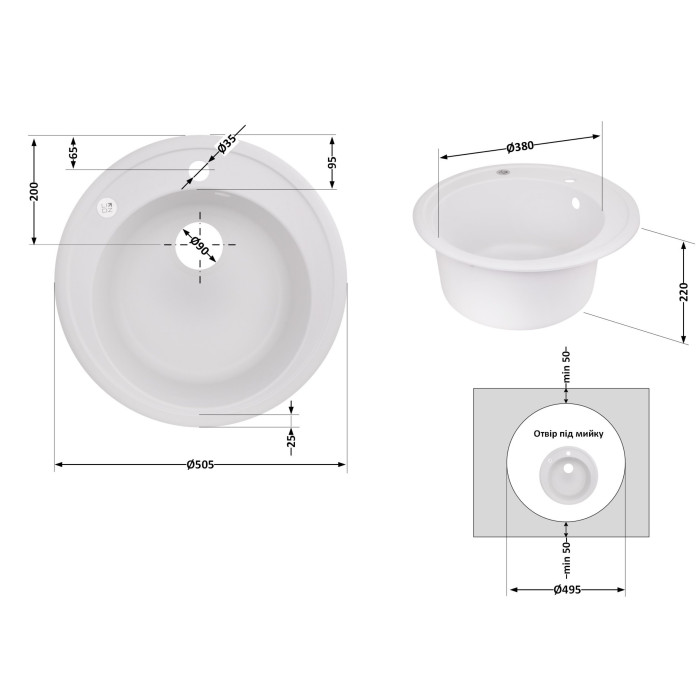 Кухонная мойка Lidz D510/200 WHI-01 (LidzWHI01D510200)