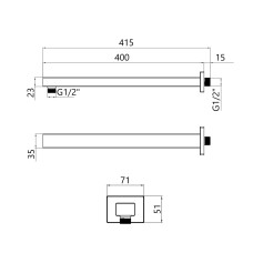 Кронштейн для верхнего душа Qtap Trubice 400 мм прямоугольный QTTRU120BLM45929 Black Matt