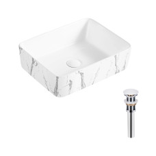 Раковина накладная Qtap Tern 480x370x135 мм, Marble, прямоугольная, с донным клапаном QT17116069MR