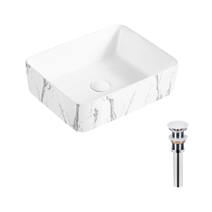 Раковина накладная Qtap Tern 480x370x135 мм, Marble, прямоугольная, с донным клапаном QT17116069MR