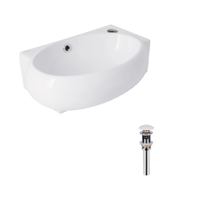 Комплект Qtap Leo: Раковина подвесная овальная правая 430x285x160 мм White + Донный клапан PU02O