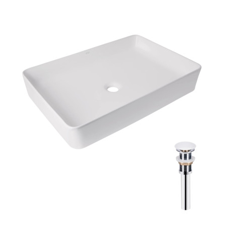 Комплект Qtap Tern: Раковина накладная прямоугольная 600x400x110 мм WHITE + Донный клапан PU02