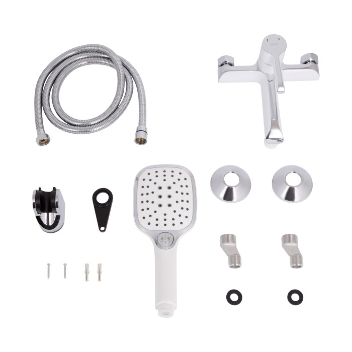 Смеситель для ванны Qtap Grand (c душевым гарнитуром) QTGRAWCR006 Chrome/White
