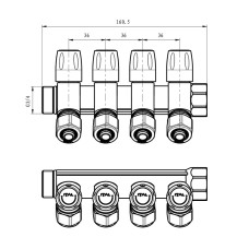 Колектор ITAL 4 вих. нік. 3/4"x16*2 з рег. вентилями+перехід під нг {25}