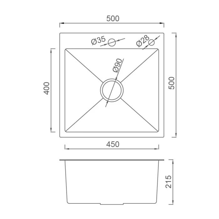 Кухонна Мойка GAPPO GS5050-6 накладна 500x500 мм, нержавіюча сталь, поверхня PVD Кухонна Мойка GAPPO GS5050-6 накладна 500x500 мм, нержавіюча сталь, поверхня PVD