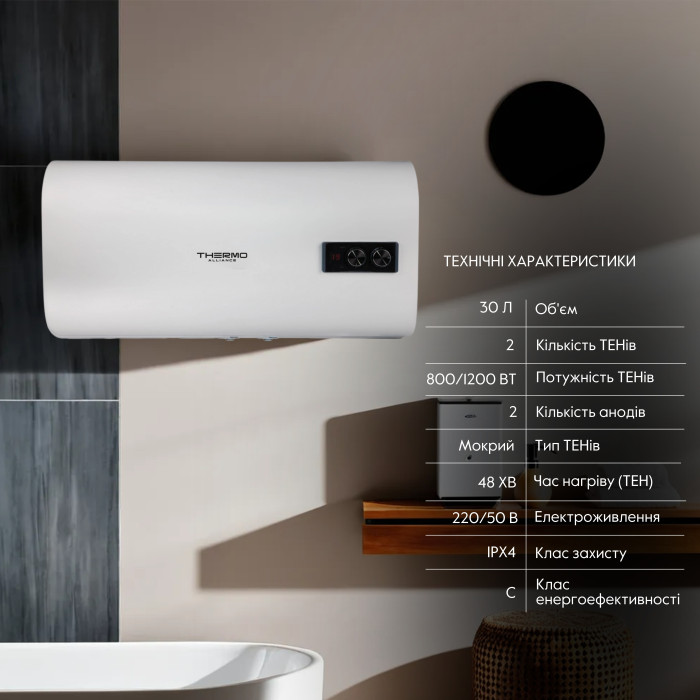 Бойлер электрический Thermo Alliance 30 л плоский горизонтальный, мокрый ТЭН 2 кВт (0,8+1,2) DT30H20G(PD) Бойлер электрический Thermo Alliance 30 л плоский горизонтальный, мокрый ТЭН 2 кВт (0,8+1,2) DT30H20G(PD)