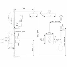 GRAFIKY система душова прихованого монтажу (термостат 2-F, душ 300*200 мм, лійка стік 1 режим, шланг 1500 мм SS), брашована бронза