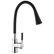 Змішувач для кухні KRONER KRM Küche d-35, гнучкий гусак з душовою насадкою на гайці, чорний/хром