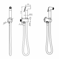 CASCADA H55 гарнітур гігієнічний (лійка латунь, 1 режим, стінове підключення з тримачем, шланг 1200 мм PVC), cromo