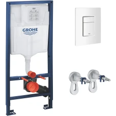 Инсталляция подвесного унитаза GROHE Rapid SL 3 в 1 кнопка Skate Cosmopolitan прямоугольная белая, без прокладки 38772SH0