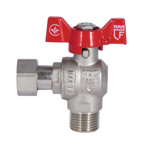 Кран шаровой с накидной гайкой SD Forte 1/2" ВН для воды угловой SF224W15