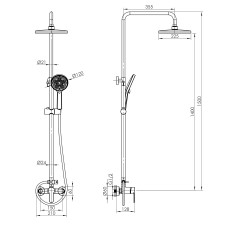 MODUS B система душова (змішувач для душу, душ d225 мм ABS, лійка 120 мм 3 режими, штанга 140 см, шланг 1500 мм PVC), хром