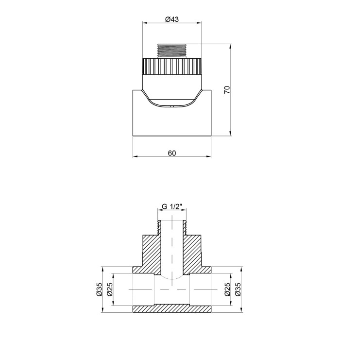 Тройник из полипропилена Thermo Alliance 25х1/2"х25 НР