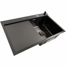Мойка прям. 780х500х200 VALESO Handmade Black стекло+сушка