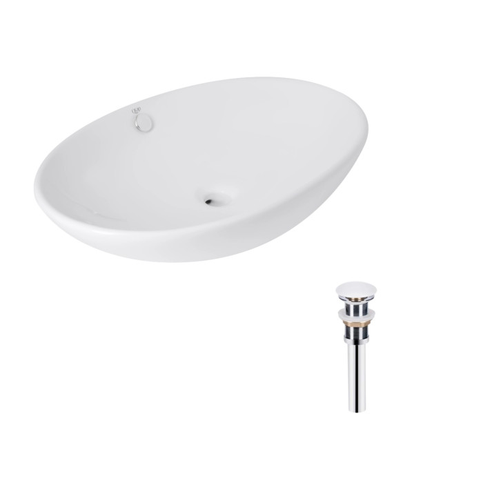 Комплект Qtap Dove: Раковина накладная овальная 635x420x150 мм White + Донный клапан PU02O