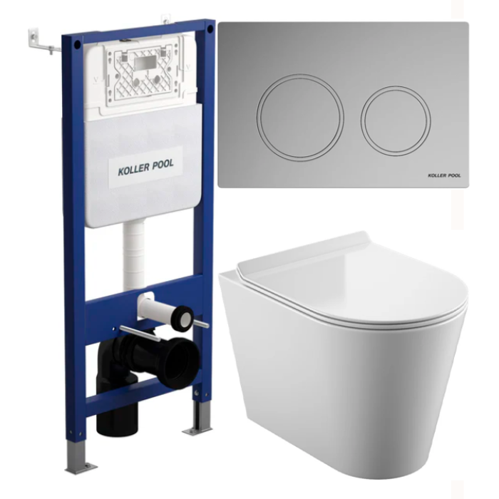 Инсталляция KOLLER POOL AQUA LINE с подвесным унитазом Orion Tornado3, дюропластовым сиденьем slim soft-clous и хромированной кнопкой Twist KPAL-H02+OR-0515-RQ3+KP-TW-001