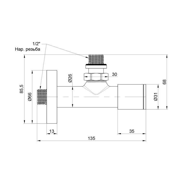 Комплект Кранів SD Forte 1/2" НР для сушарки рушників кутовий SF395W15