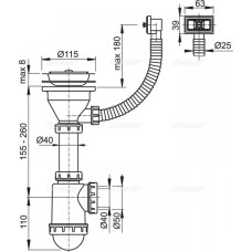 A447 Кухня 3 1/2*d115 нерж. з прямокутним переливом, без випуску {15}