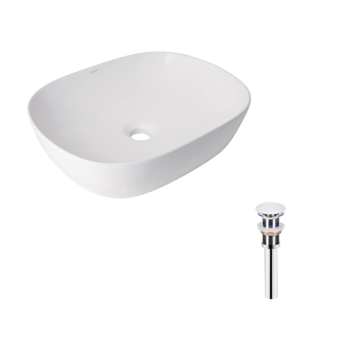 Комплект Qtap Aquarius: Раковина накладная прямоугольная 470x380x120 мм White + Донный клапан PU02