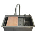 ID 7545-GC Мойка для кухни PROFI 750x450x215мм,(3.0/0.8мм),сифон. дозат. 2 кош, дошк, зміщувач PVD Grey {1/1}