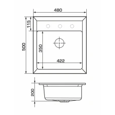 Мойка GRANADO MERIDA 496x480x200 квадрат. black shine + сифон