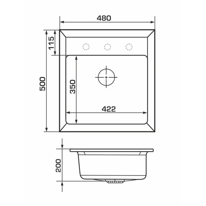 Мойка GRANADO MERIDA 496x480x200 квадрат. black shine + сифон