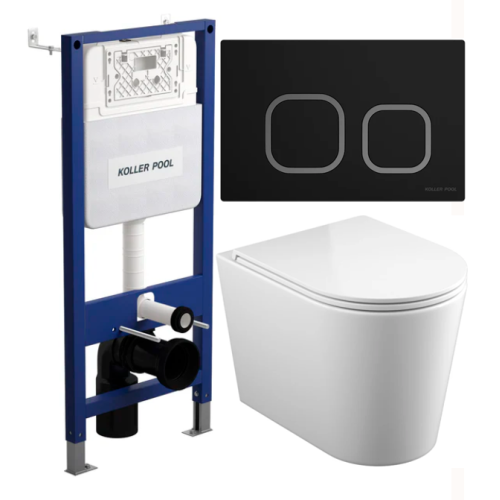 Інсталяція KOLLER POOL AQUA LINE з підвісним унітазом Grace Tornado, дюропластовим сидінням slim soft-clous та чорною кнопкою Neo KPAL-H02+GR-0515-RQ+KP-NE-002