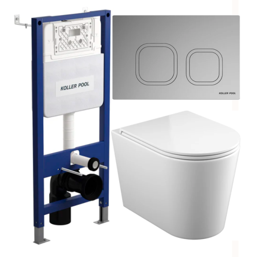 Інсталяція KOLLER POOL AQUA LINE з підвісним унітазом Grace Tornado, дюропластовим сидінням slim soft-clous та хромованою кнопкою кнопка Neo KPAL-H02+GR-0515-RQ+KP-NE-001