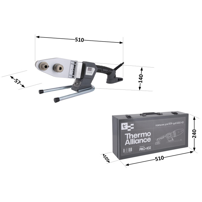 Паяльник для пластиковых труб Thermo Alliance PRO-102 Ø20-63 (автоматический с дисплеем, 800W) Паяльник для пластиковых труб Thermo Alliance PRO-102 Ø20-63 (автоматический с дисплеем, 800W)