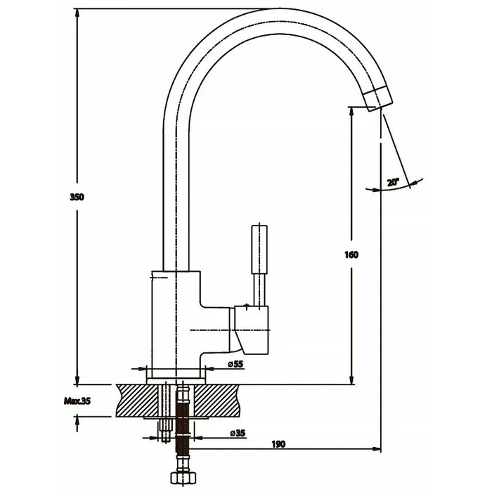 Змішувач для кухні одноважільний латунний HAIBA HANS chr-011(HB0168), хром Змішувач для кухні одноважільний латунний HAIBA HANS chr-011(HB0168), хром
