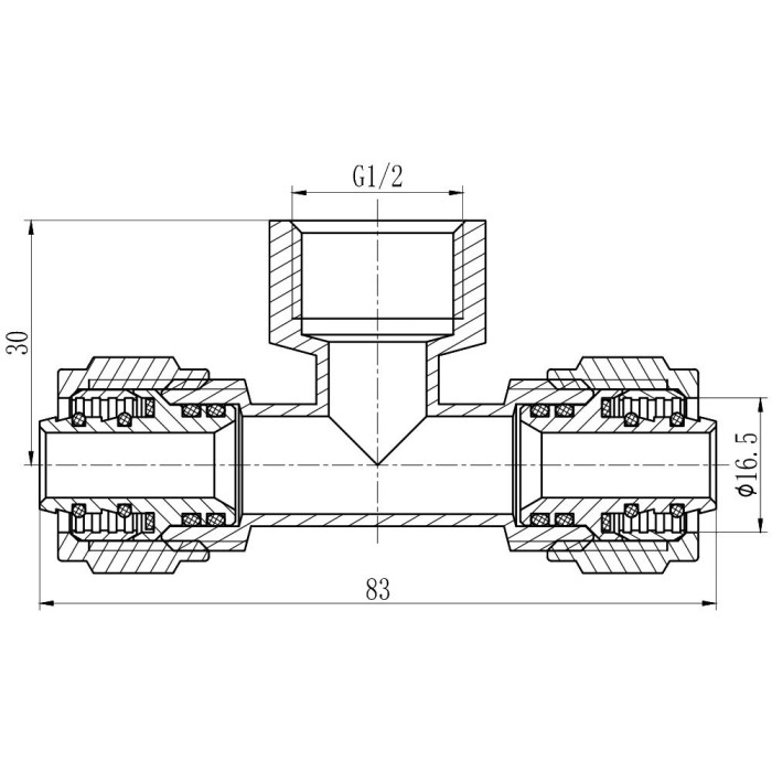 Тройник обжимной разборной 16х1/2"х16, внутренняя резьба SD Forte SD00022055
