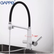 Змішувач для кухні на дві води GAPPO G4398-9 з гнучким виливом, білий/чорний