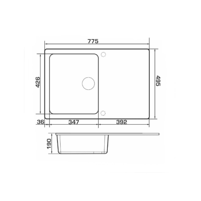 Мойка GRANADO VIGO 775x495x195 прямоугольная white + сифон