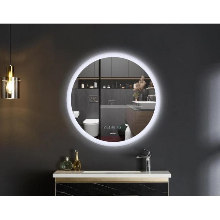 Зеркало круглое LED 60 MIXXUS Plain контур, часы, с антизопотев.