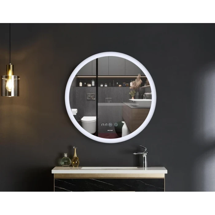 Зеркало круглое LED 60 MIXXUS Plain контур, часы, с антизопотев.