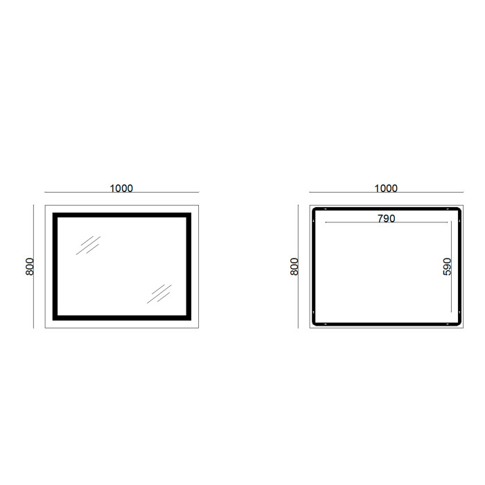 Зеркало Lidz Kubis 1000х800 с LED-подсветкой Touch, с антизапотеванием, с диммером, регулятор яркости LD78LF61410080