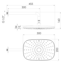 CASCADA A20Cw душ верхній (300*200 мм, набір з кронштейном), cromo