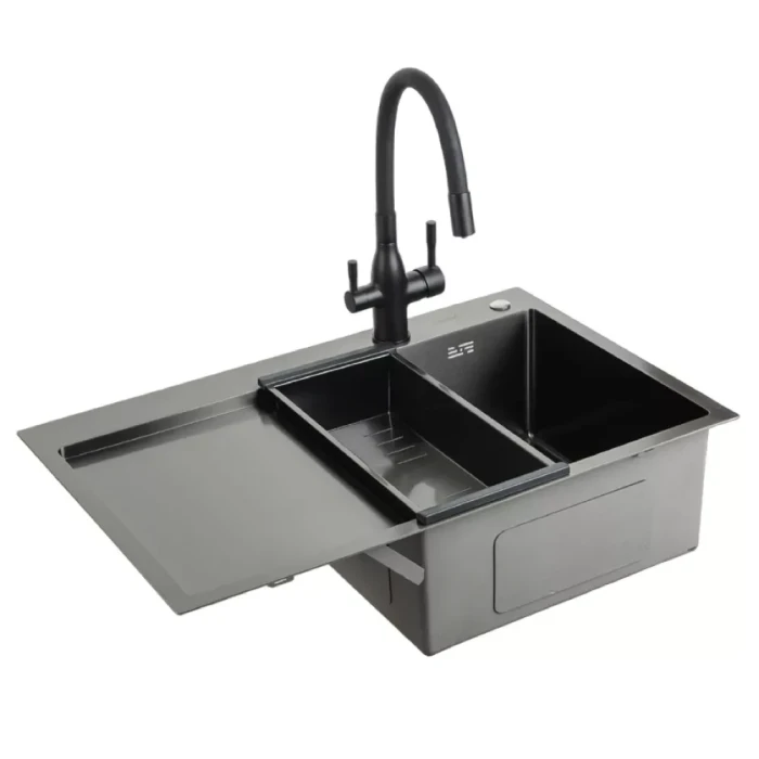 Кухонна мийка GAPPO GS7850-6R накладна 780x500 мм, поверхня PVD, чаша права