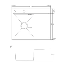 ID 6350L-B Мойка для кухни з крил.чаша левая.630x500x215мм, (3.0/0.8мм), сифон, дозатор, кошик, PVD Black {1/1}