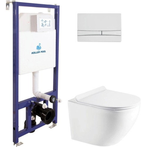 Комплект інсталяції KOLLER POOL Dune 1200SL+унітаз Round Тornado3 сидіння slim soft-clous, кнопка Integro Cosmo прямокутна, хром матовий