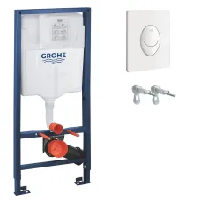 Инсталляция подвесного унитаза GROHE Rapid 3 в 1 кнопка овал белая, без прокладки 38722001