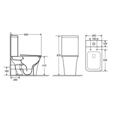 ELANTA Rimless унитаз напольный не пристенный 66*36*82 см, горизонтальный выпуск, бачок 3/4,5 л, нижний подвод, сиденье Duroplast Slim slow-closing