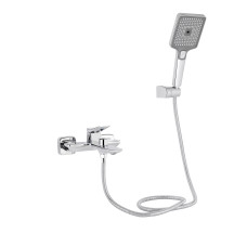 Смеситель для ванны с коротким гусаком Q-TAP Presto d-35, лейка, шланг, держатель хром