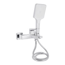 Смеситель для ванны с коротким гусаком Q-TAP Nando d-35, лейка, шланг, держатель хром