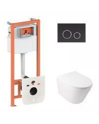 Набор Qtap инсталляция 3 в 1 Nest QT0133M425 с панелью смыва круглой QT0111M11V1146MB + унитаз с сиденьем Swan QT16335178W 