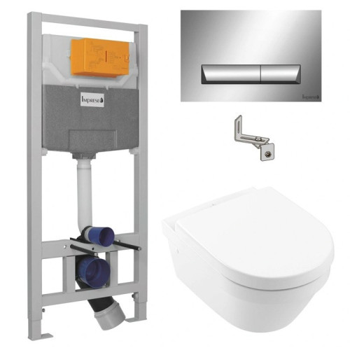Комплект: унітаз підвісний VILLEROY & BOCH ARCHITECTURA Directflush з сидінням з функцією Slow closing (4694HR01)+ комплект інсталяції IMPRESE 3в1 i8120
