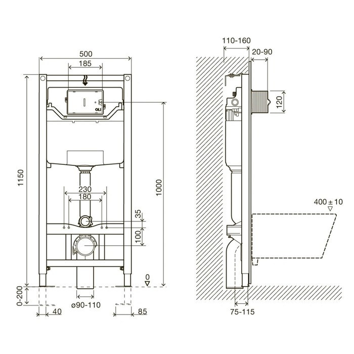 Комплект: унитаз подвесной VILLEROY & BOCH ARCHITECTURA Directflush с сидением с функцией Slow closing (4694HR01)+ IMPRESE комплект интсаляции 3в1 i8120