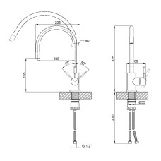 Змішувач для кухні Lidz Vida 04R-BFS, U-подібний гнучкий Black (k35)