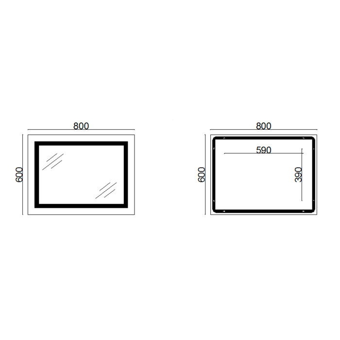 Зеркало Lidz Kubis 800х600 с LED-подсветкой Touch, с антизапотеванием, с диммером, регулятор яркости LD78LF9047400